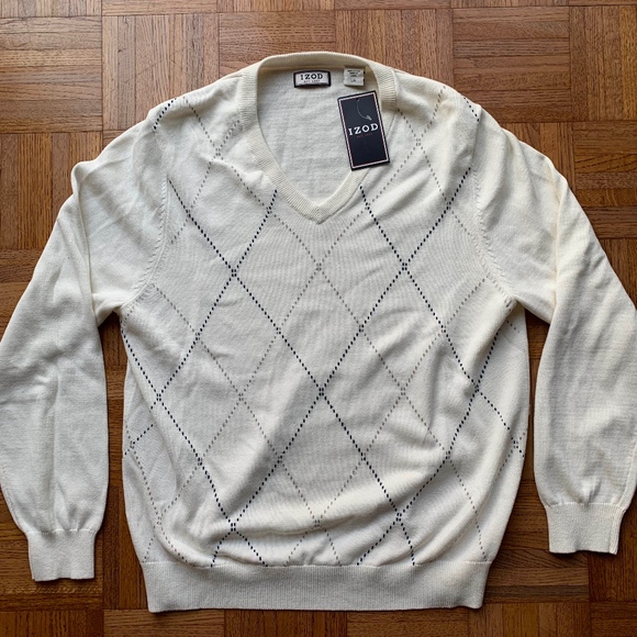 Izod Other - Men's IZOD V Neck Argyle Beige Tan Sweater NWT, L